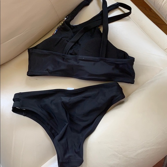 Cute black with Aztec design two piece swimsuit - Picture 2 of 4